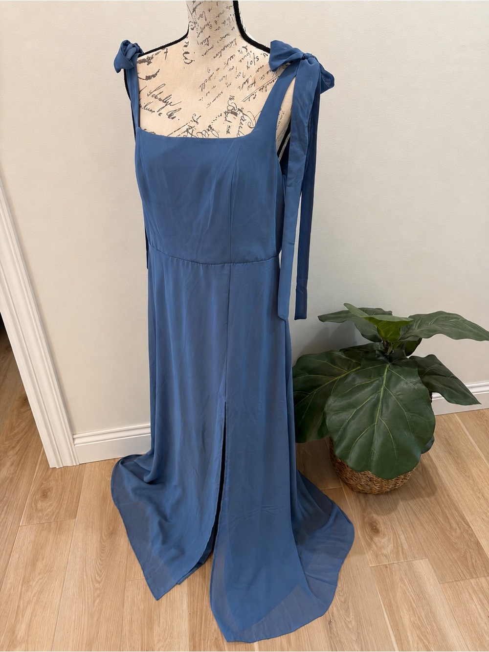 Birdy Grey Blue Chiffon Maxi Dress XL Bridesmaid Formal Wedding Party Dress